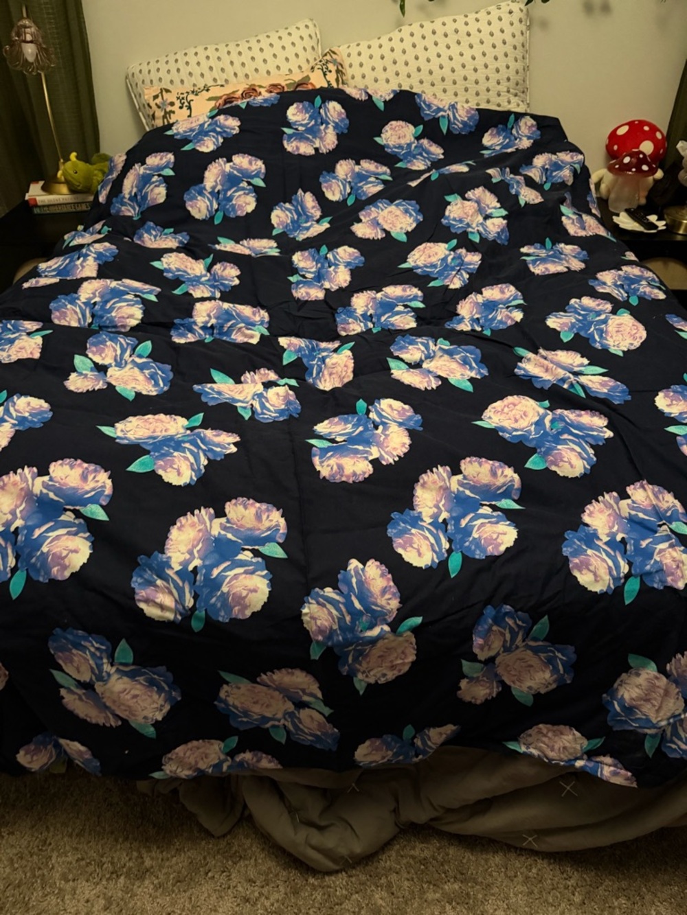 Rare! PINK Victoria's Secret Navy Floral Duvet Cover with Blue & Cream Blooms